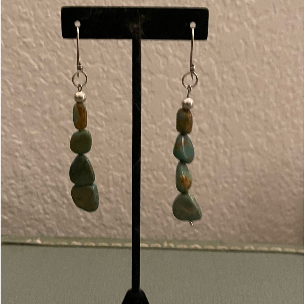 Hand Crafted “One of a Kind” Turquoise Stone Earrings w/Native American Sterling